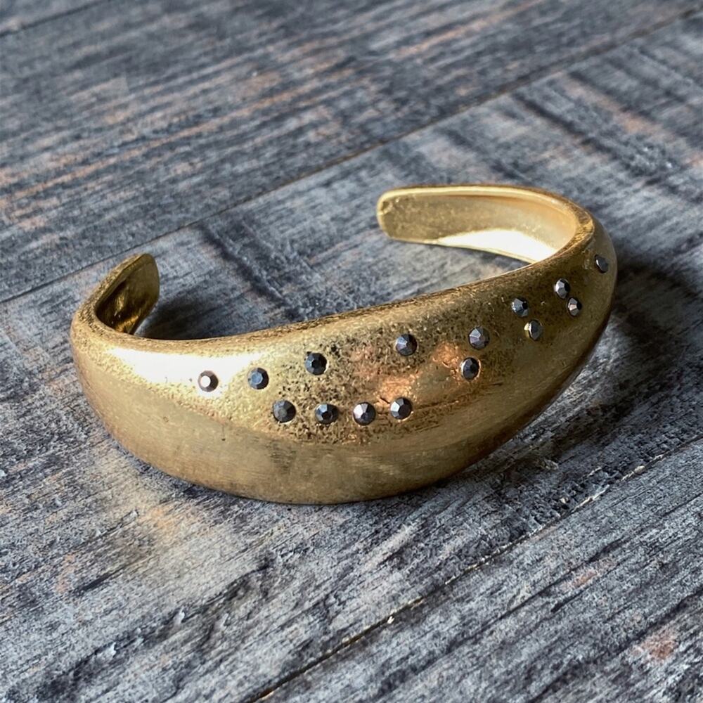 NEW Brushed Gold & Gunmetal Black Crystal Cuff Bracelet